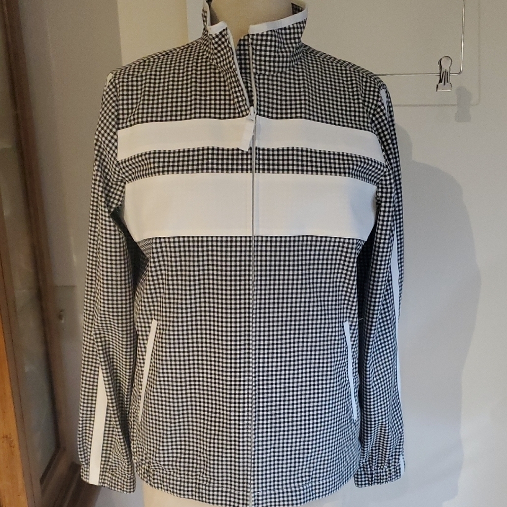 Talbots Black and White Checkered Bomber Jacket